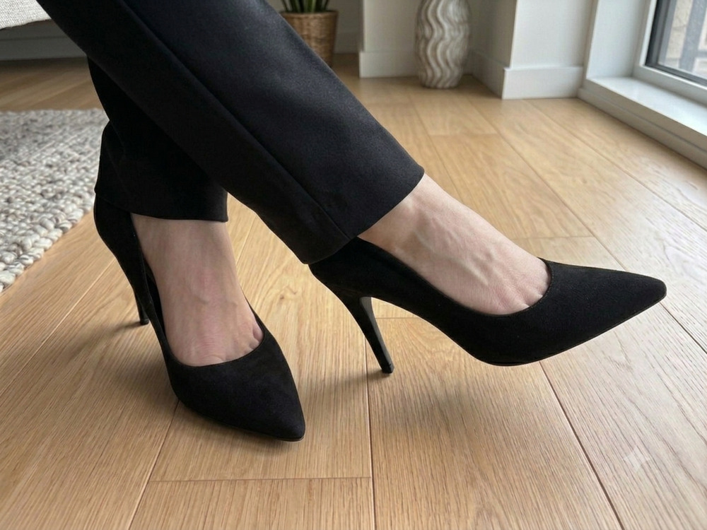 Nine West Black Suede Stiletto Pump Heels Pointed Toe Slip On Women 8.5
